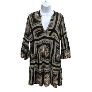 Apricot Dark Pattern Bohemian Babydoll Dress Size S